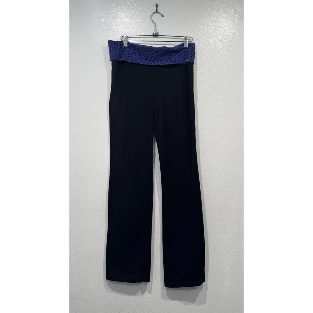 Guess Foldover Leggings Size Medium Purple Black Leopard Print Y2K Look Low Rise